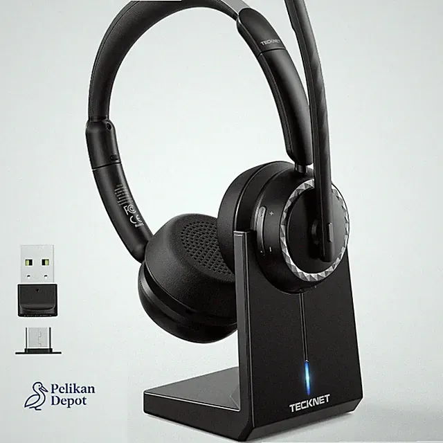 TECKNET Bluetooth Headset mit AI Noise Cancelling Mikrofon, 55 Std. Akku