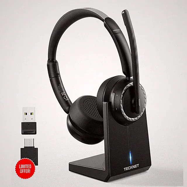 TECKNET Bluetooth Headset mit Mikrofon 55 Std Akku Dual Mode