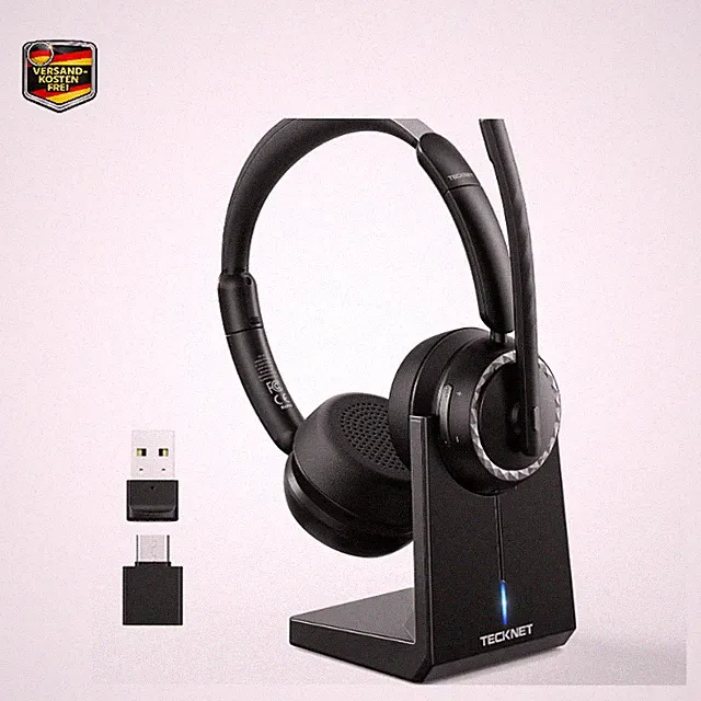 TECKNET Bluetooth Headset mit Mikrofon 55 Std Akku Dual Mode USB Dongle