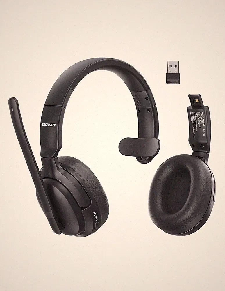 TECKNET Bluetooth Headset mit Mikrofon, 65 Std Akku, Over-Ear, USB-A, Büro