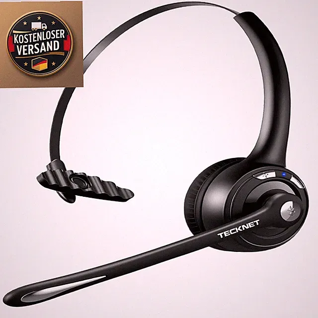 TECKNET Bluetooth Headset mit Mikrofon, Kabelloses PC Headset Schwarz