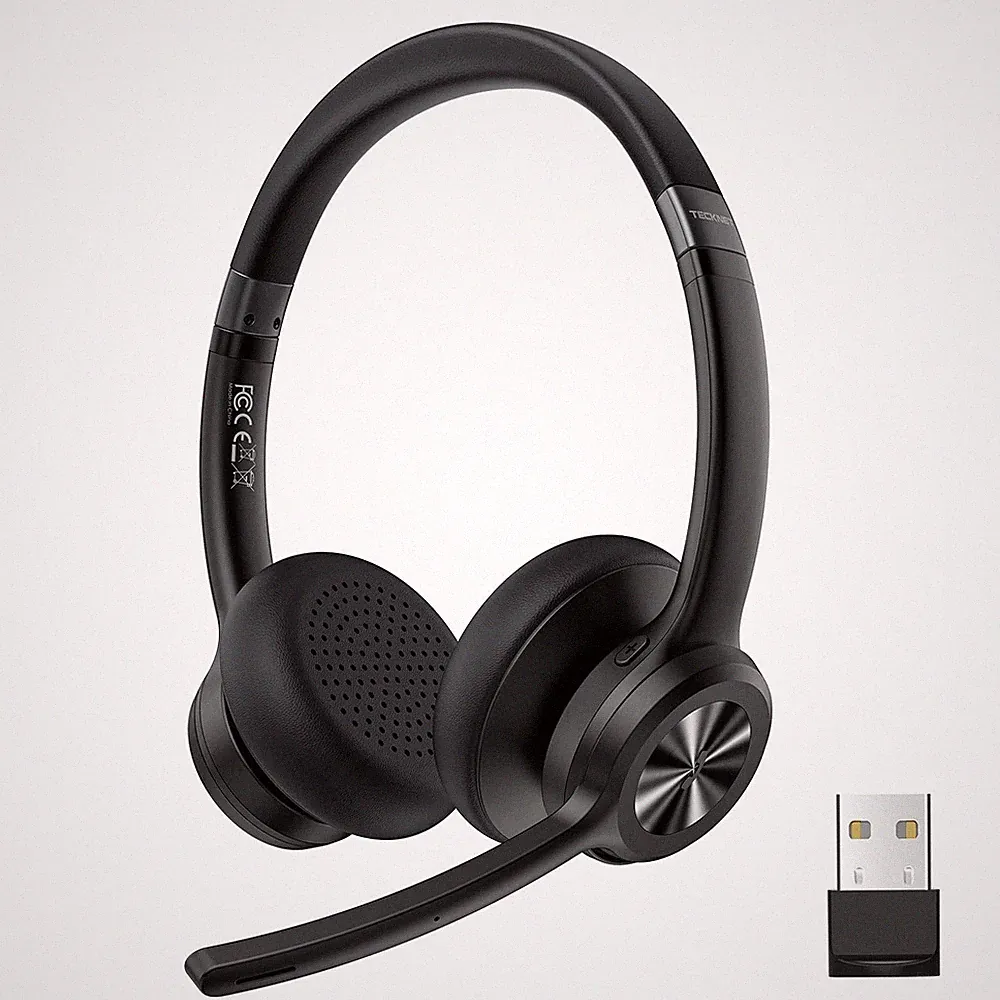 TECKNET Bluetooth Headset mit Mikrofon, Noise Cancelling und USBDongle Profi