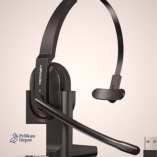 TECKNET Bluetooth Headset mit Mikrofon, Wireless Headset mit Ladestation, ENC