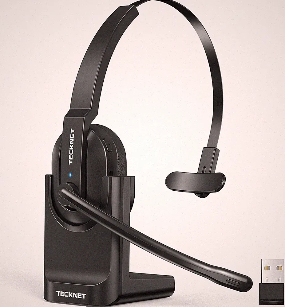TECKNET Bluetooth Headset TK-HS021 mit Mikrofon, USB-Dongle, ENC, 60 Std Akku