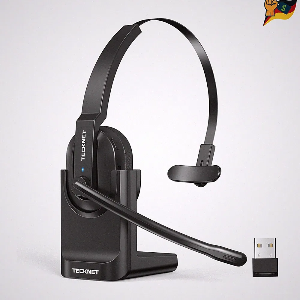 TECKNET Bluetooth Headset USB Dongle 60 Std Akku