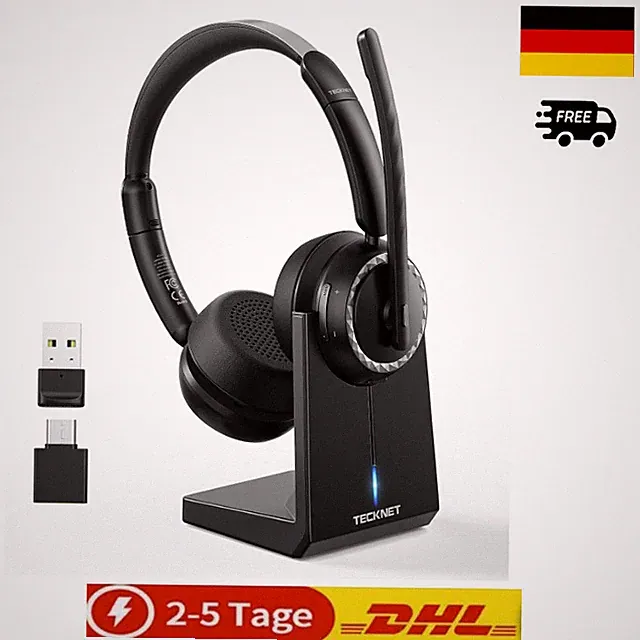 TECKNET Bluetooth Headset V5.3 AI Noise Cancelling 55 Std Akku Dual Mode