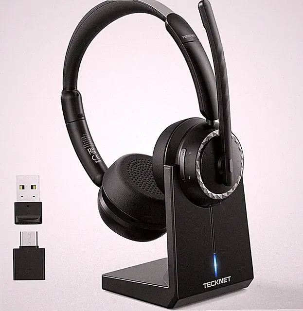 TECKNET Bluetooth Headset V5.3 mit AI Noise Cancelling Mikrofon, 55 Std.