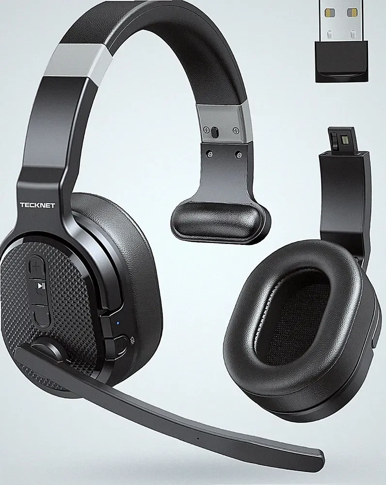 TECKNET Bluetooth Kopfhörer Over Ear Dual Noise Cancelling 3 EQ Modus USB Dongle