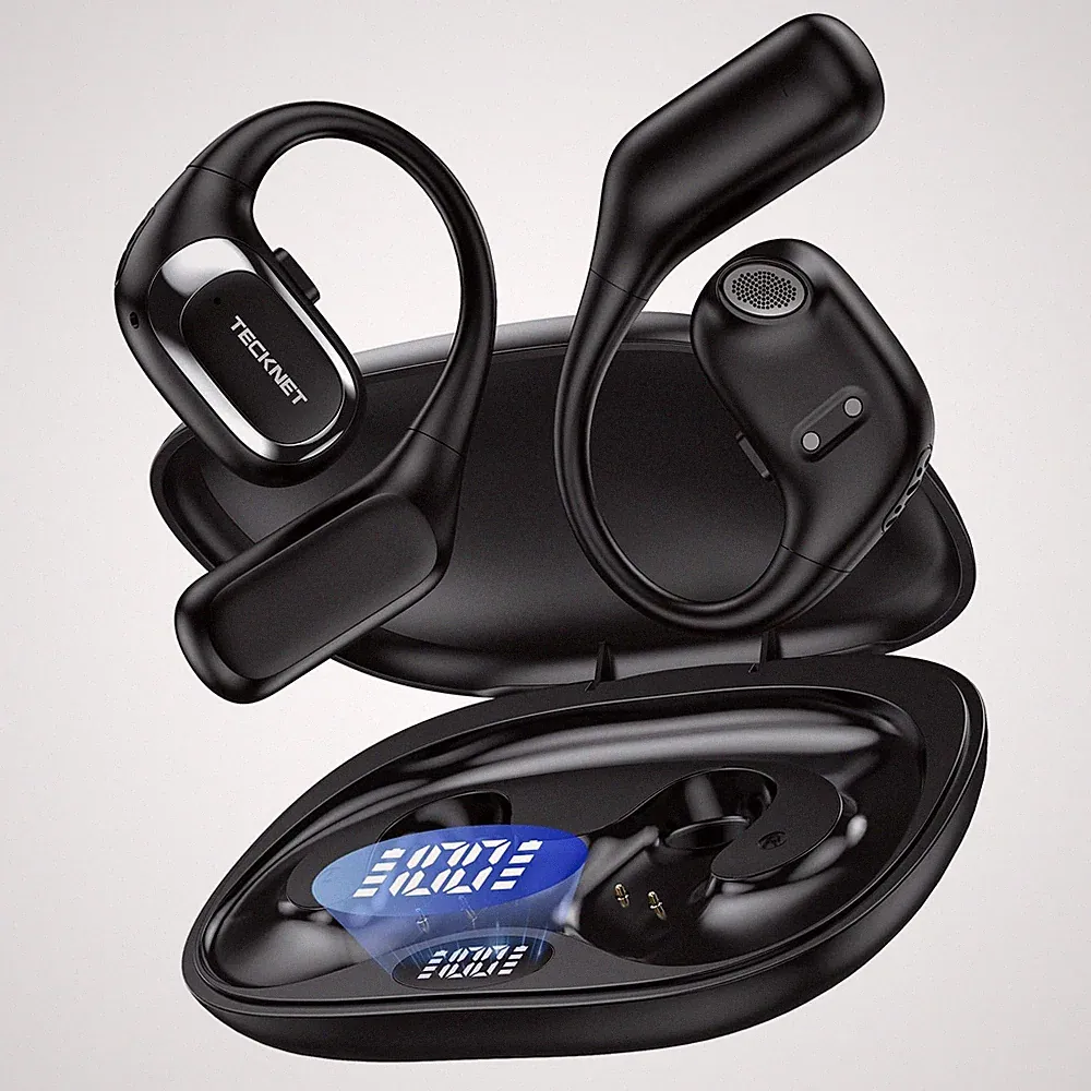 Tecknet Open Ear Kopfhörer Bluetooth 6.0 mit 38h Akkulaufzeit Schwarz, 14,2 mm