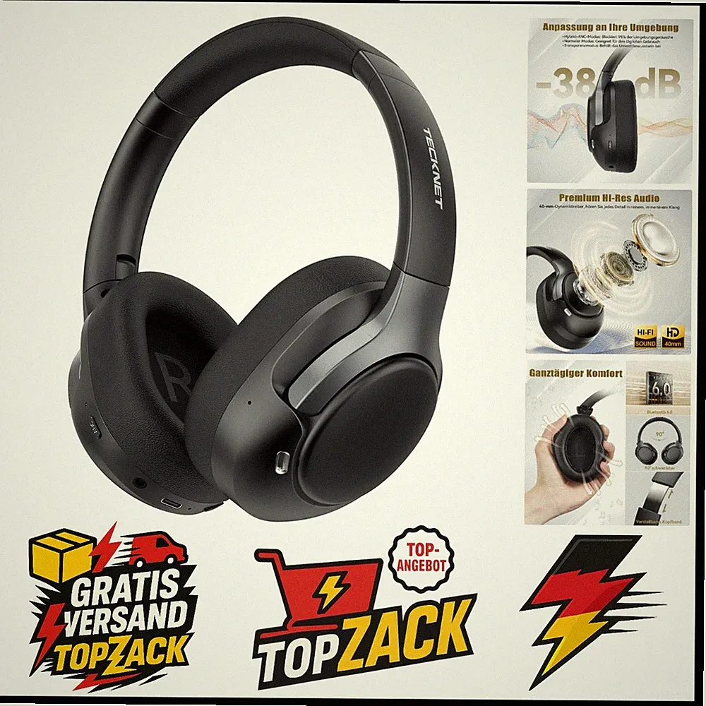 Tecknet Over Ear Bluetooth Kopfhörer Noise Cancelling 70 Std Akku