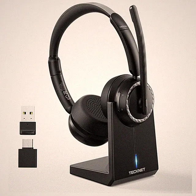 TECKNET V5.3 Bluetooth Headset mit AI Noise Cancelling Mikrofon 55 Std