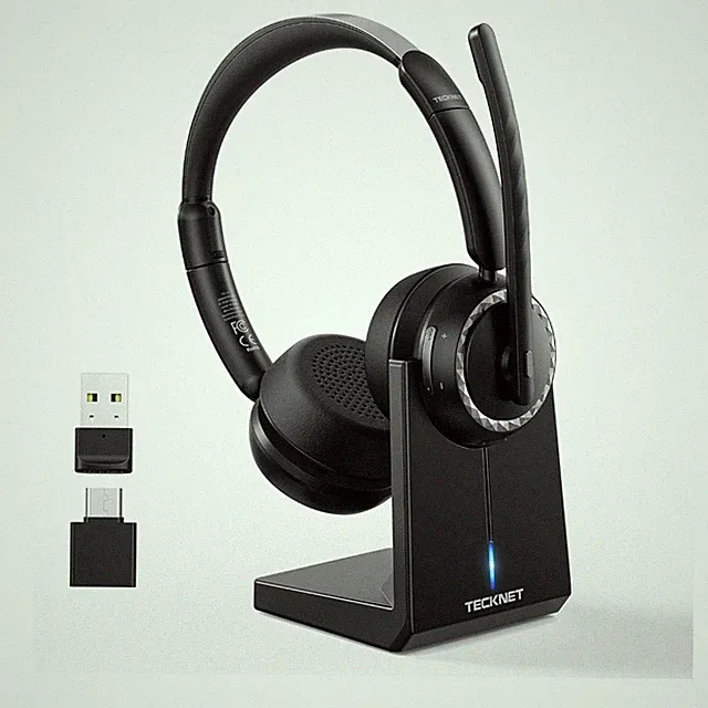 TECKNET V5.3 Bluetooth Headset mit Mikro - 55 Std. Akku mit AI Noise Cancelling