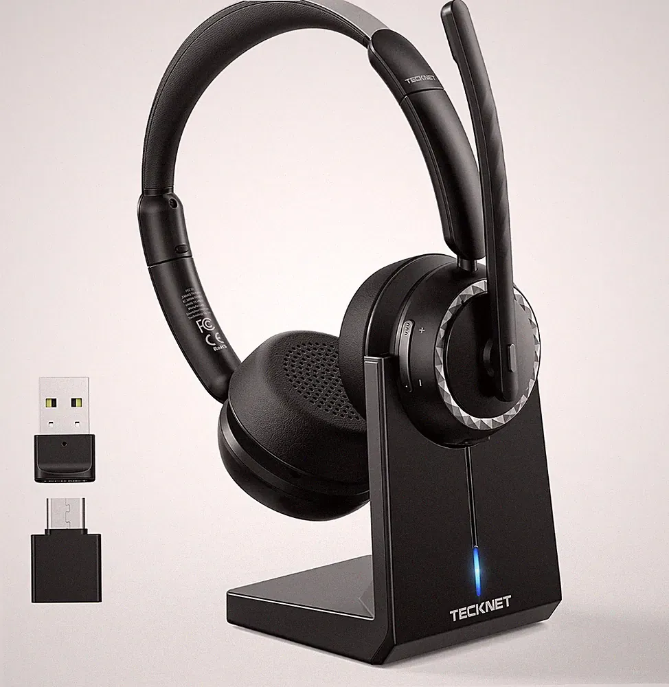 TECKNET V5.3 Bluetooth Headset mit Mikrofon, Ladestation & USB-Dongle – Neu