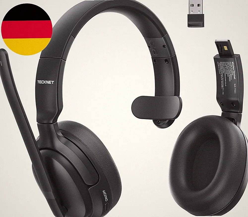 TECKNET Wireless Headset Mit Noise Cancelling, V5.4 Bluetooth Headset Mit Mikrof