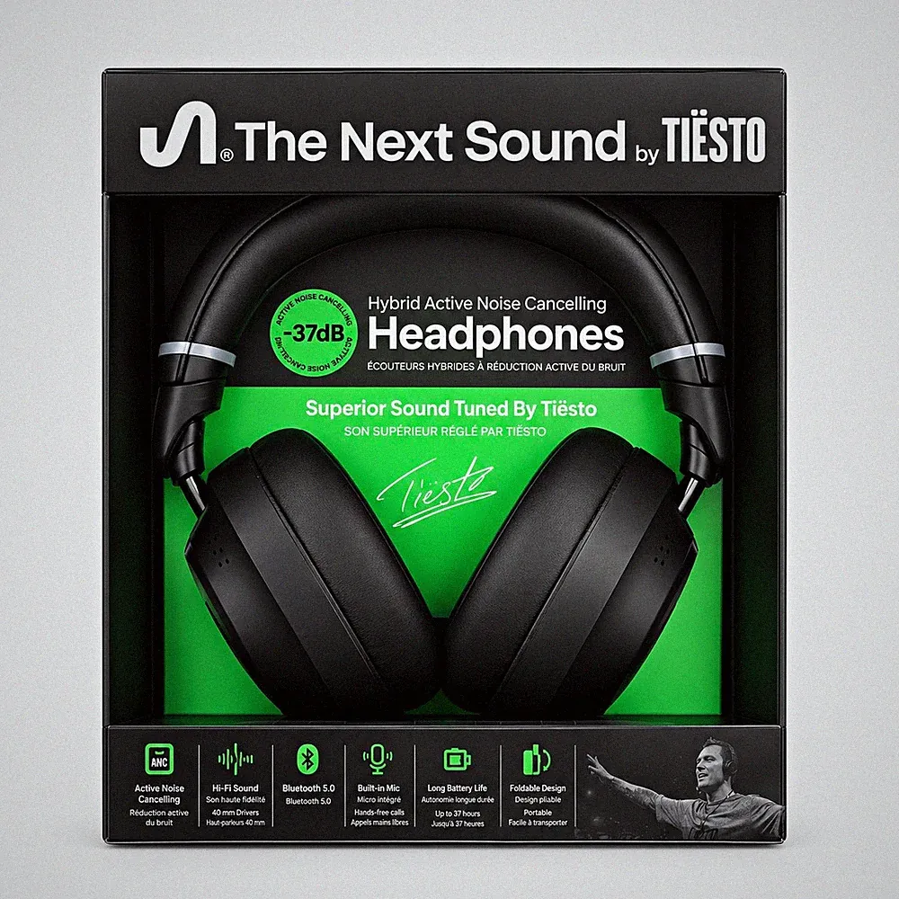 The Next Sound Hybrid Active Noise Cancelling Kopfhörer Bluetooth ANC Schwarz