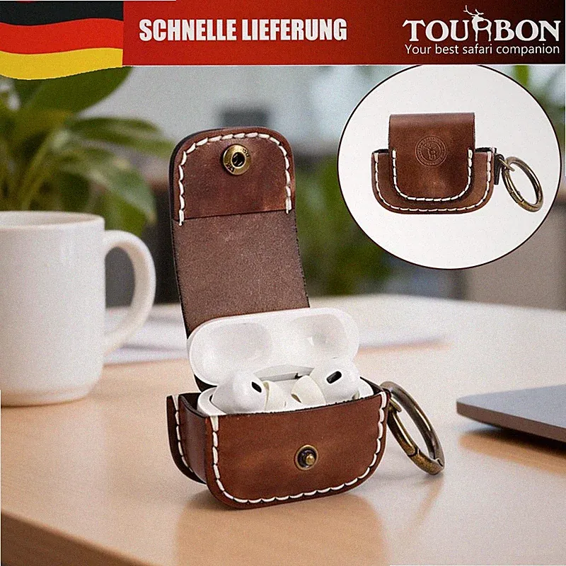 TOURBON Ohrhörer-Etui, Kopfhörer-Aufbewahrungstasche, Leder-Ohrhörer-Tragehalter