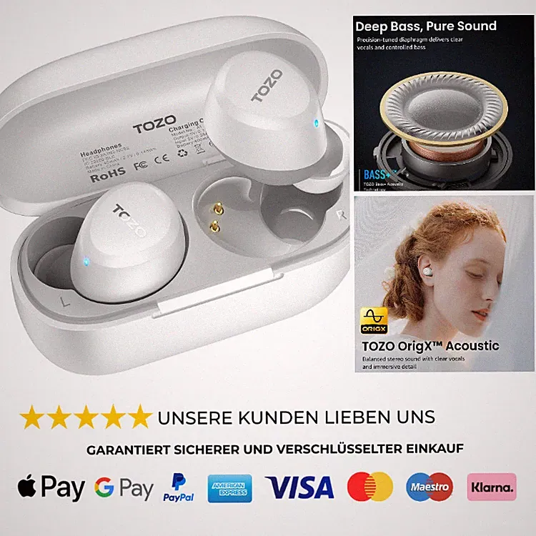 TOZO A1 Bluetooth Kopfhörer 32 EQ Modi 32 Std Akku