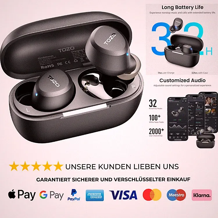 TOZO A1 Bluetooth Kopfhörer 32 EQ Modi 32 Std Akku Touch