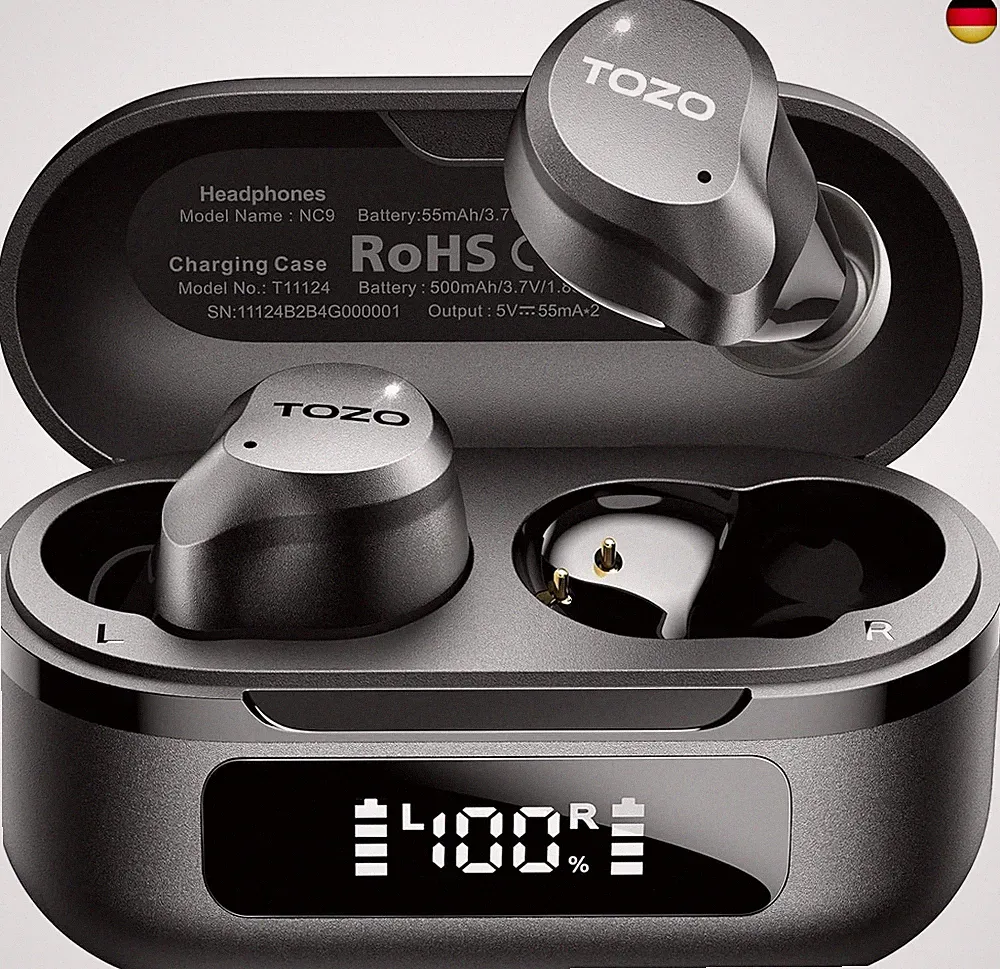 TOZO NC9 Bluetooth Kopfhörer In Ear mit Hybrid ANC (45dB), 6 Mikrofone ENC für H