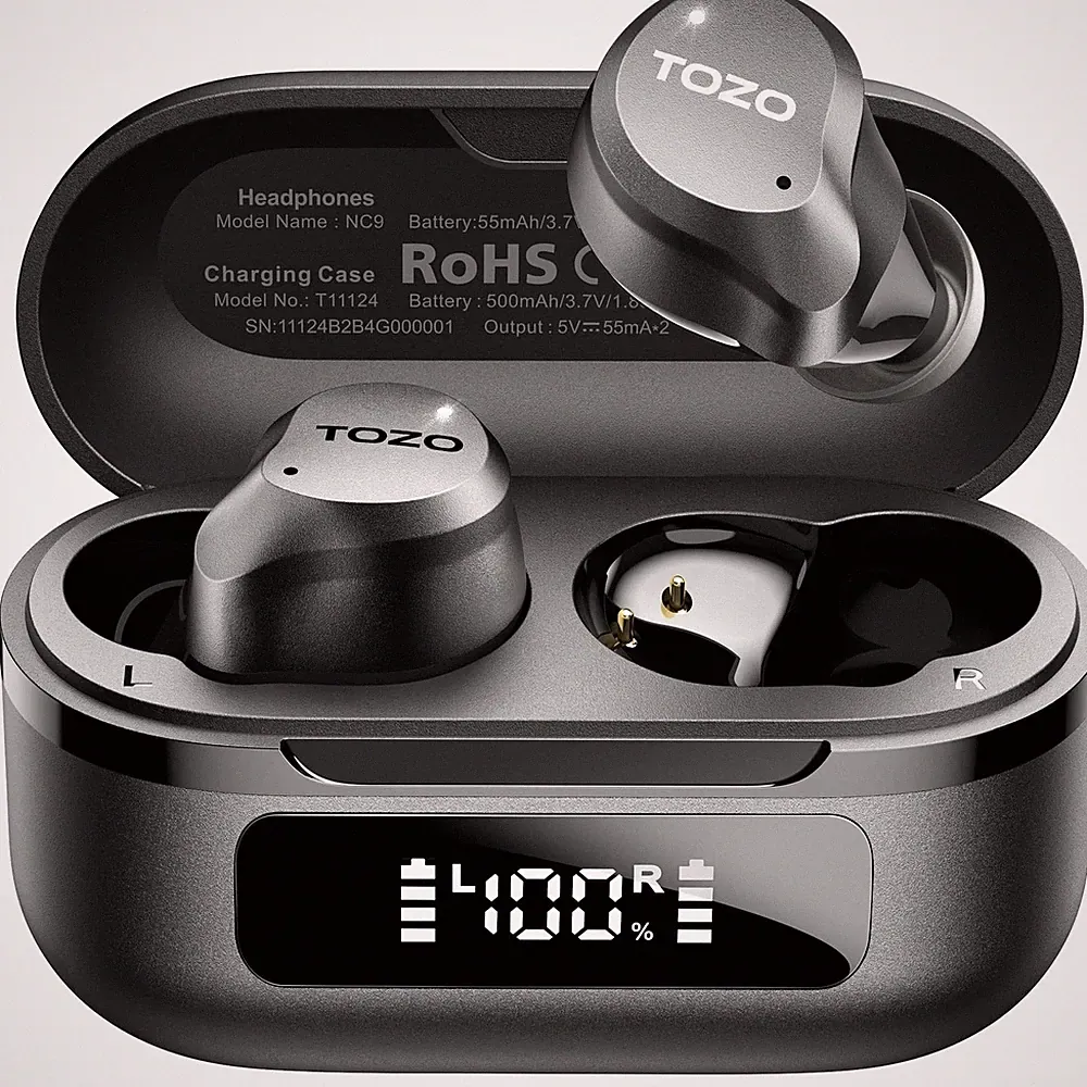 TOZO NC9 Hybrid Active Noise Cancelling Earbuds for Travel Work Calls 45dB ANC