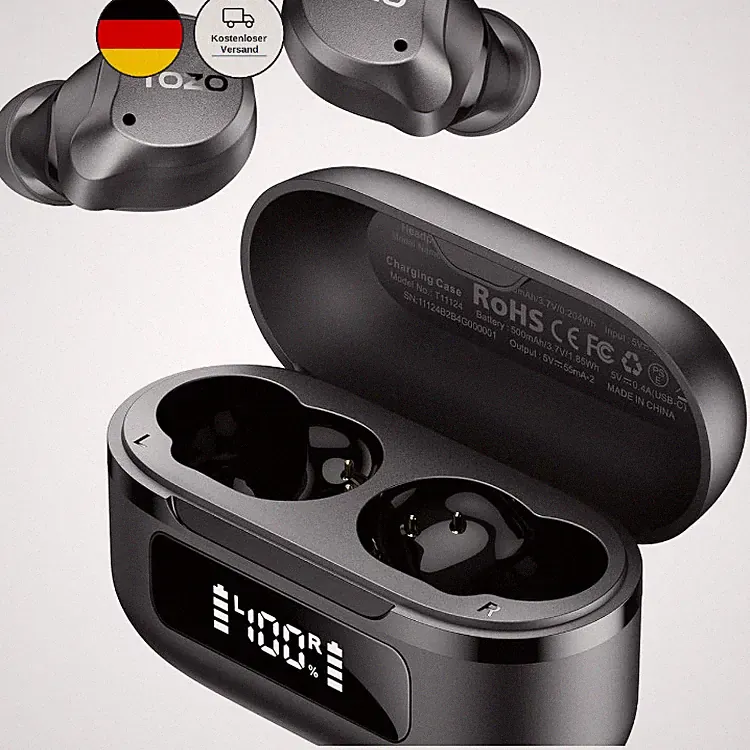 TOZO NC9 In-Ear Bluetooth Kopfhörer mit 45 dB Geräuschunterdrückung Schwarz, 60