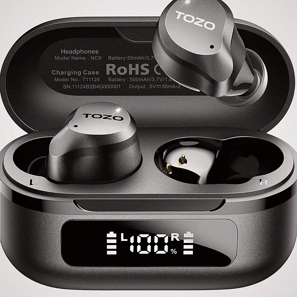TOZO NC9 Kabellose In-Ear Bluetooth Kopfhörer mit 45 dB ANC, Schwarz, 10 Std