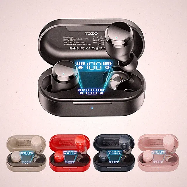 TOZO T12 Kabellose Kopfhörer Bluetooth mit kabelloses Ladecase, 55 Std
