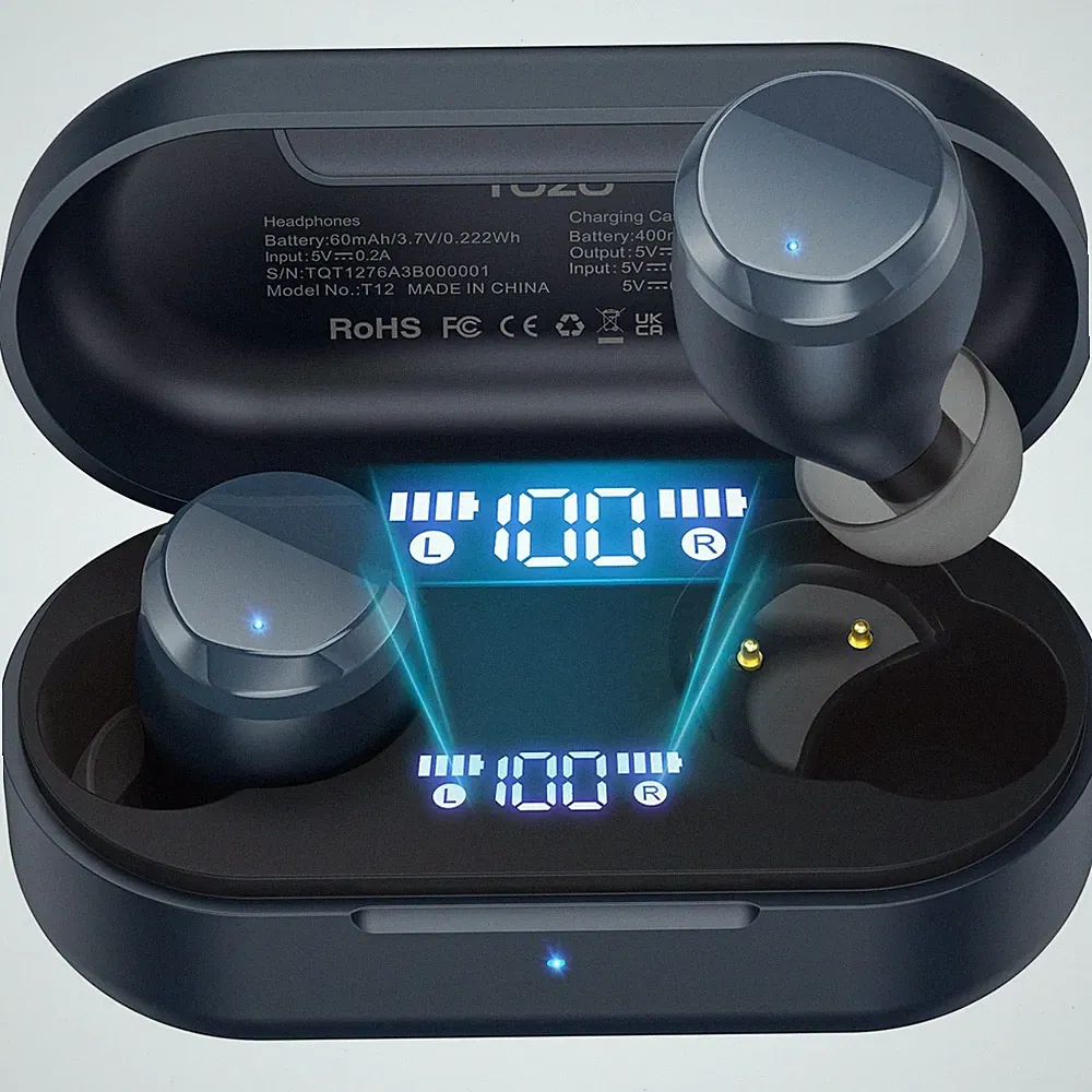 TOZO T12 Kopfhörer Bluetooth Kabellos Ohrhörer IPX8 Wasserdicht LED-Anzeige