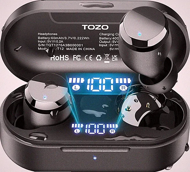 TOZO T12 Mini Bluetooth 5.3 In-Ear Ohrhörer Mit LED-Display Schwarz ENC