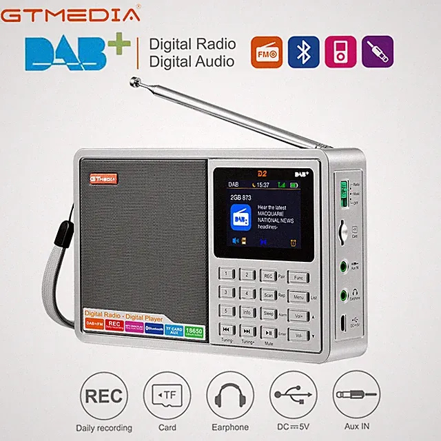 Tragbarer DAB+ FM Digitales Radio RDS AUX Bluetooth Lautsprecher MP3 Player Akku