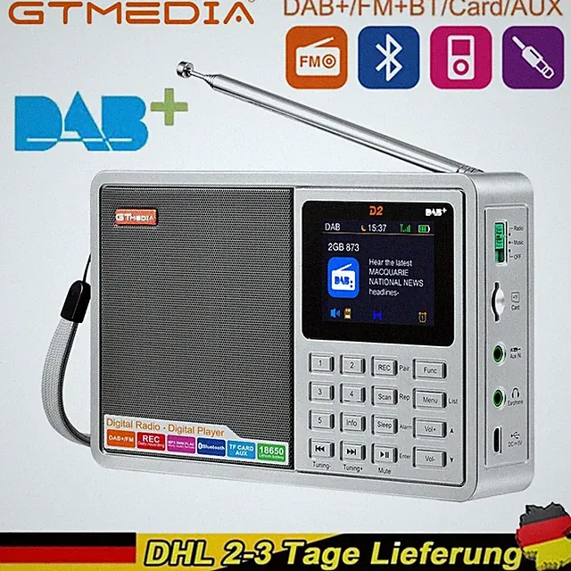 Tragbarer DAB+/FM Digitalradio Bluetooth Lautsprecher Musikbox Aux-In MP3-Player