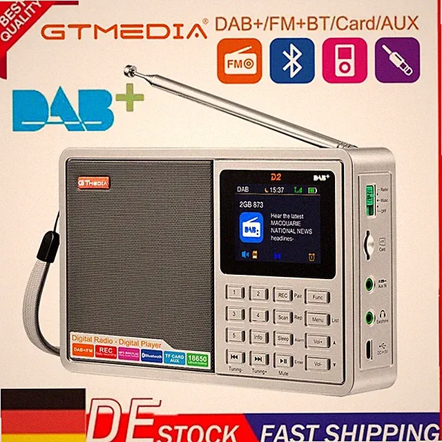 Tragbarer DAB+ FM Digitalradio Bluetooth Lautsprecher Radiowecker mit antenne