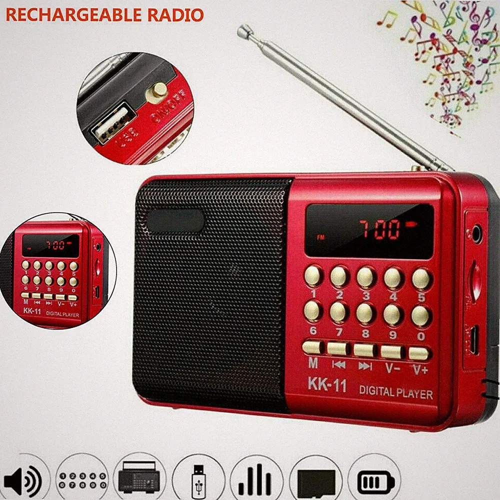 Tragbares FM Radio MP3 Player Lautsprecher Digital Radio mit Batterie USB Cable