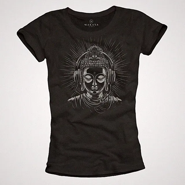 Trendige Yoga Shirts für Damen Buddha Kopfhörer Motiv Sommer Top Mädchen Frauen