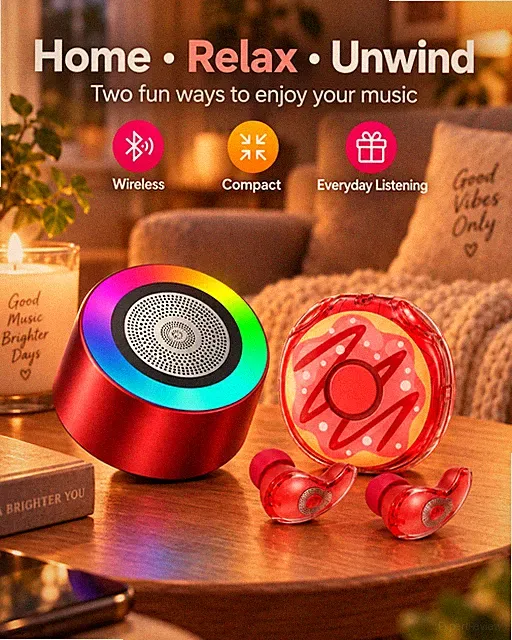 True Wireless Earbuds & Portable Bluetooth Speaker Set Stereo Noise Cancelling