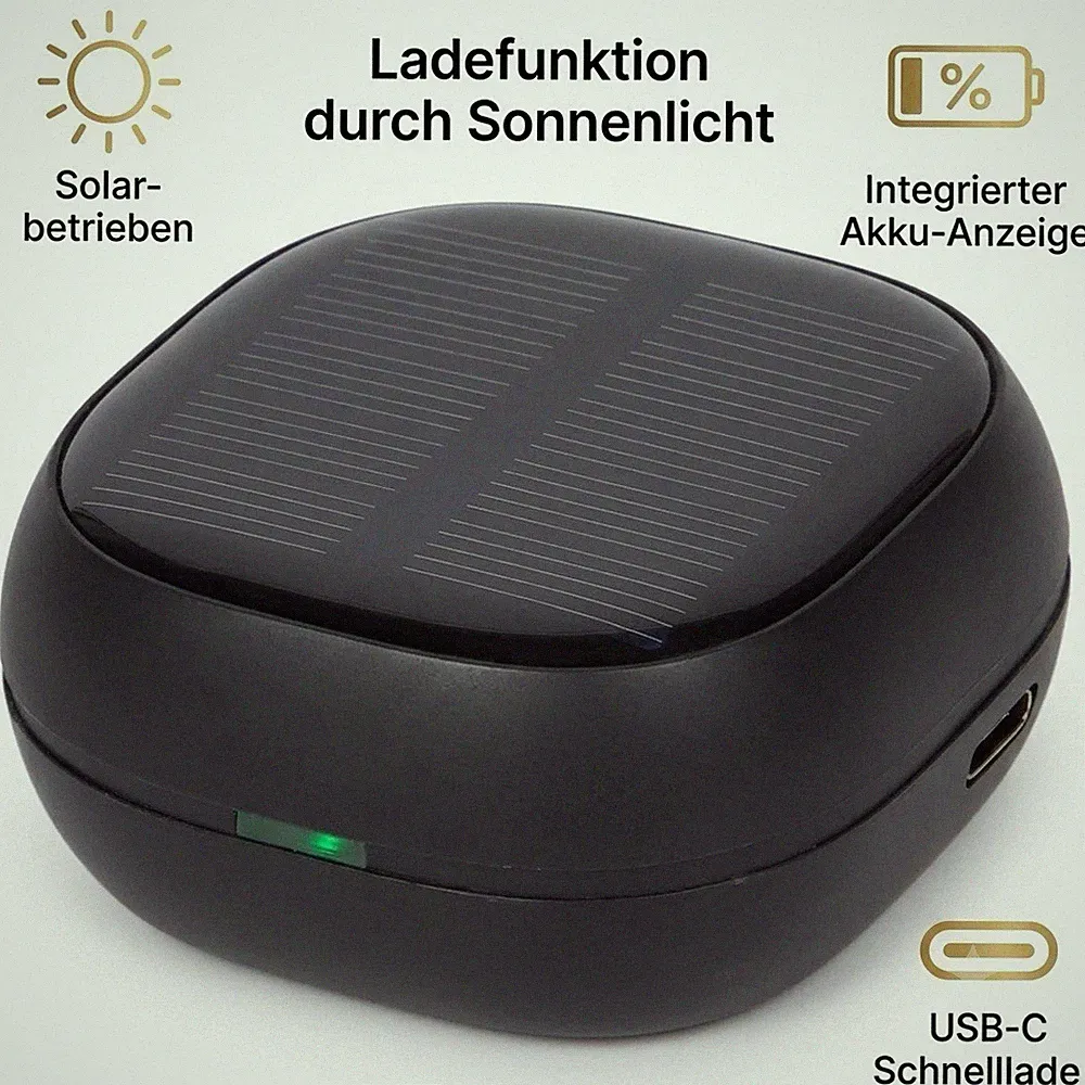 True Wireless Solar In-Ear Kopfhörer Bluetooth 6.0 Ohrhörer Ladecase Schwarz