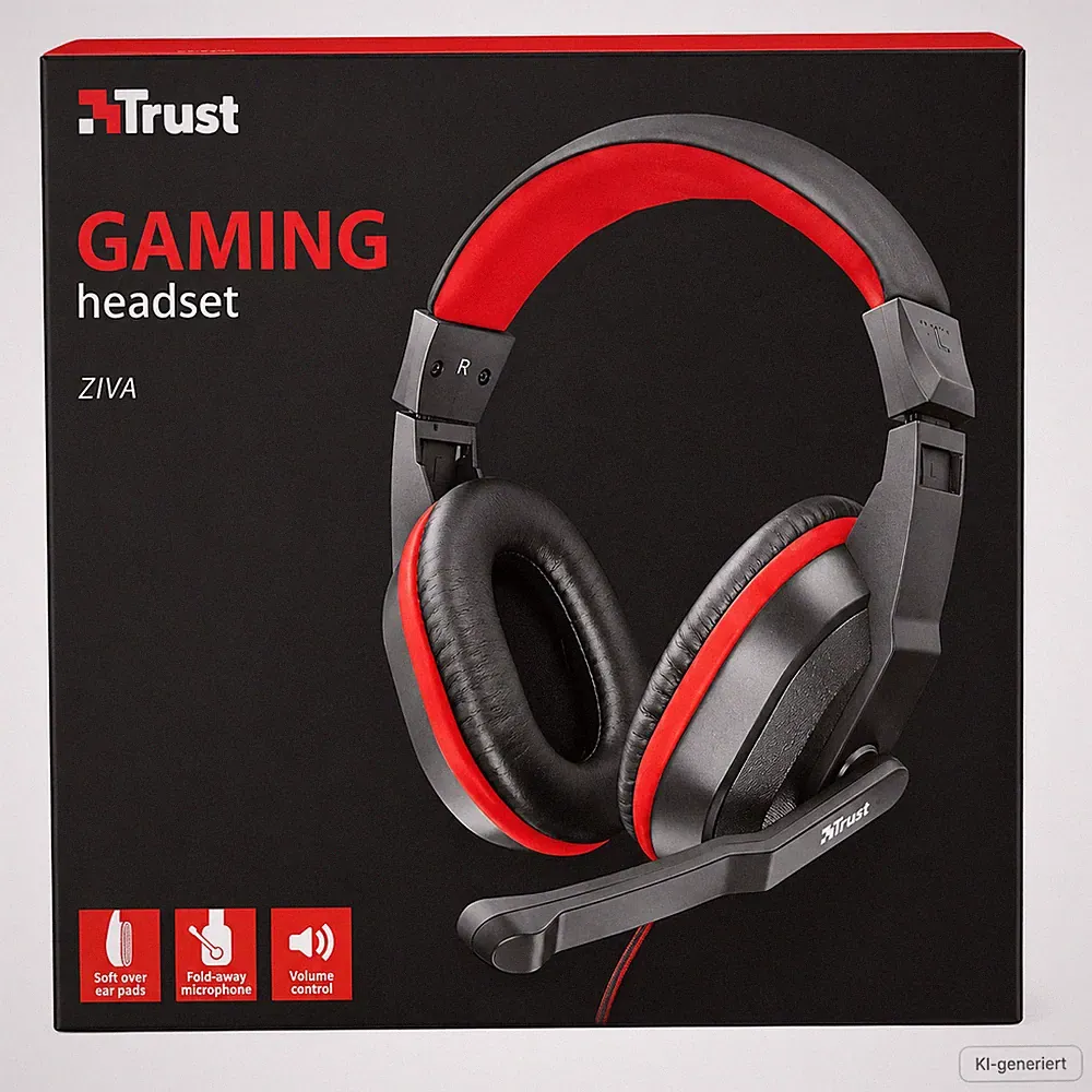 Trust Ziva Gaming Headset Over-Ear Kopfhörer Mikrofon PC Schwarz Rot 3,5mm A8