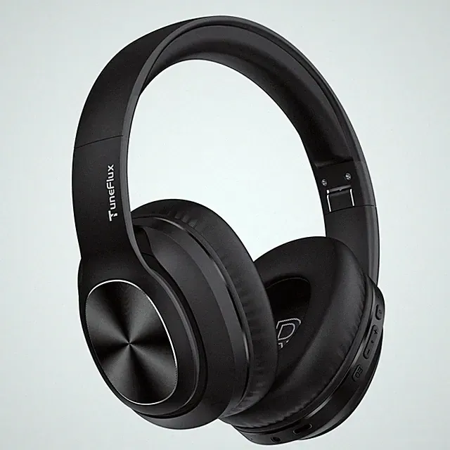 TuneFlux Bluetooth Kopfhörer Over Ear, 80 Std. Akkulaufzeit, 3 EQ-Modi, Schwarz