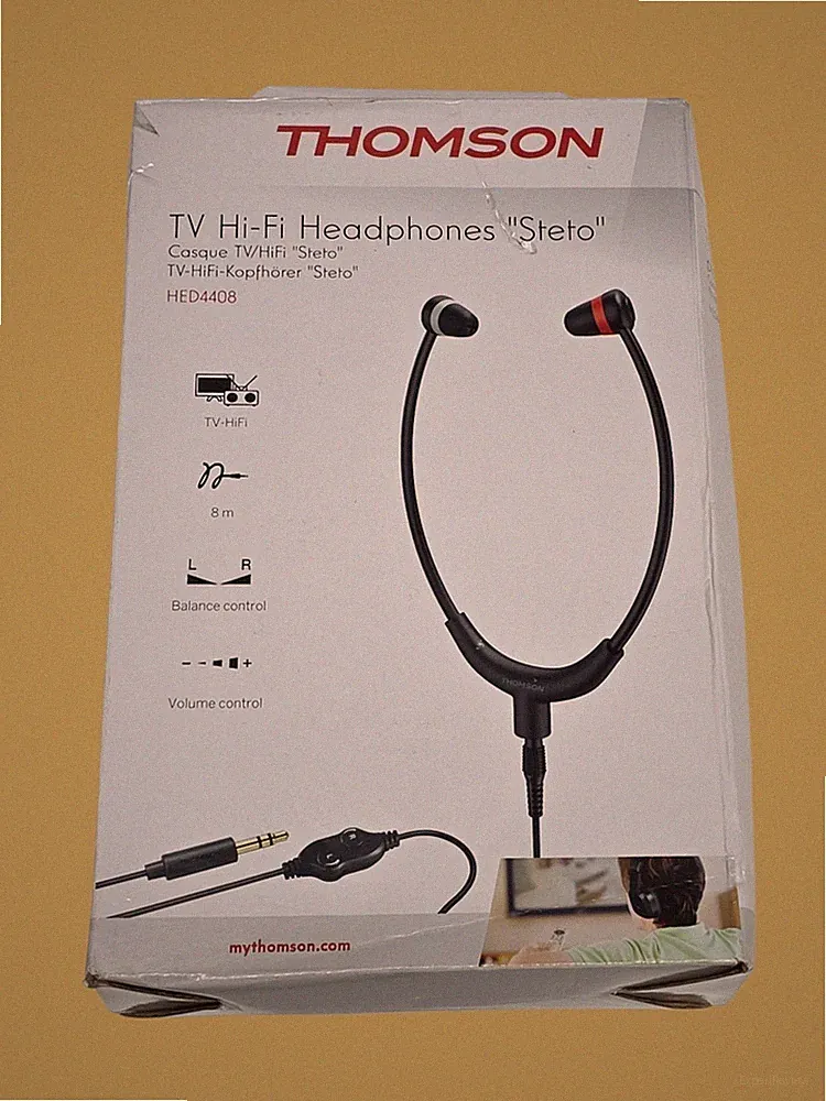 TV Headset In-Ear mit Kinnbügel, getrennte Lautstärkeregler Kabel 8 m Kopfhörer