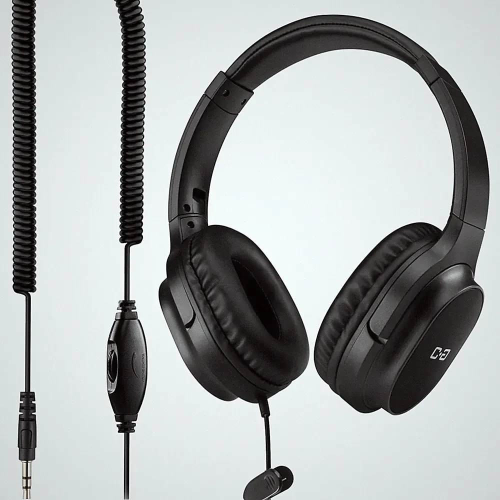 TV Kopfhörer Kabel lang 5,5 m Spiralkabel Lautstärkeregler Over-Ear schwarz
