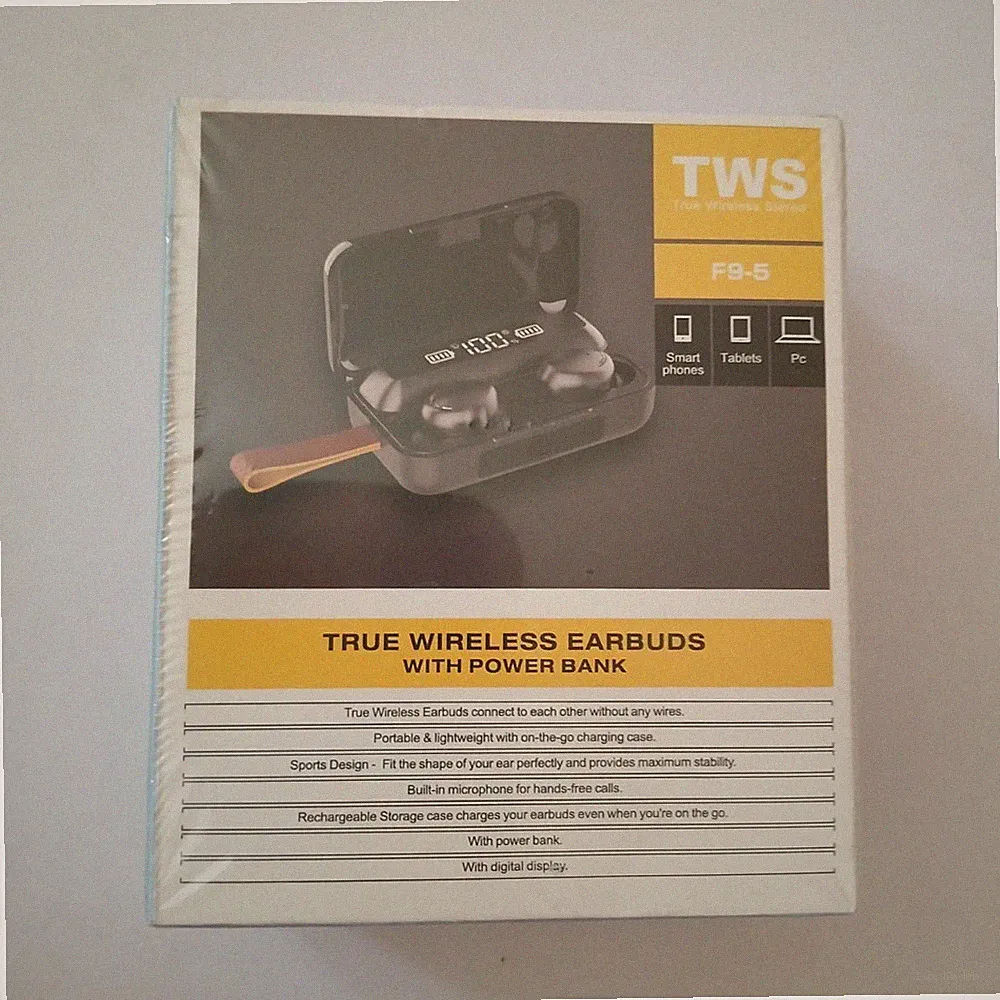 TWS F9-5 In-Ear-Kopfhörer True Wireless Bluetooth mit Power Bank, Schwarz