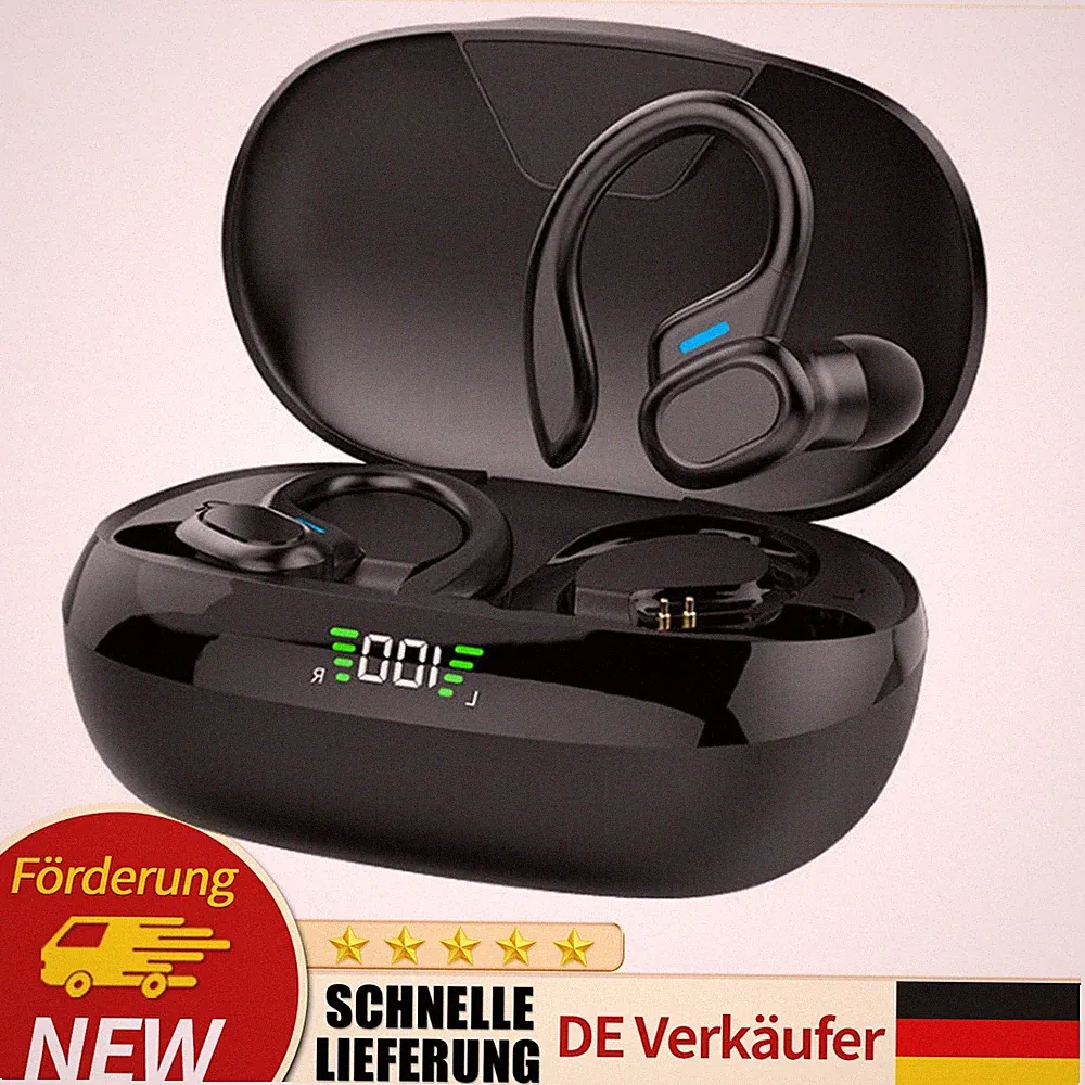 TWS Handy Bluetooth Kopfhörer 5.3 Stereo Sport Kabellos Headset mit Mikrofon DE