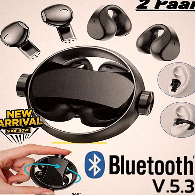 TWS In-Ear Ohrclips 2 Paar 360° Drehbar Bluetooth Sport Kopfhörer ENC Bass