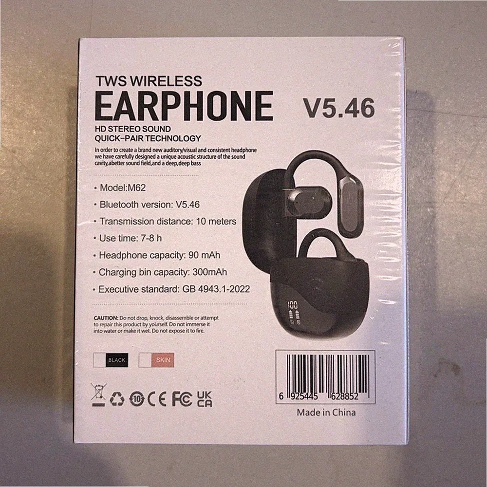 TWS M62 Bluetooth In-Ear Ohrbügel Kopfhörer mit Mikrofon, Anzeige, Schwarz