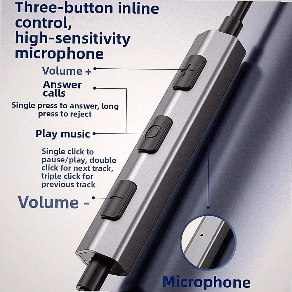 Typ C In-Ear Kopfhörer mit Mikrofon und 3 Tasten Steuerung für iPhone 16 1,2m