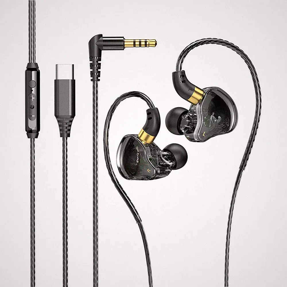 Typ-C In-Ear Kopfhörer schwarz TPE 1,2m für Gaming Performance und Sport