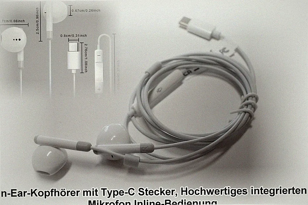 Type-C In-Ear-Kopfhörer YXP1 mit HD-Mikrofon, Inline-Bedienung, 115cm Kabel.