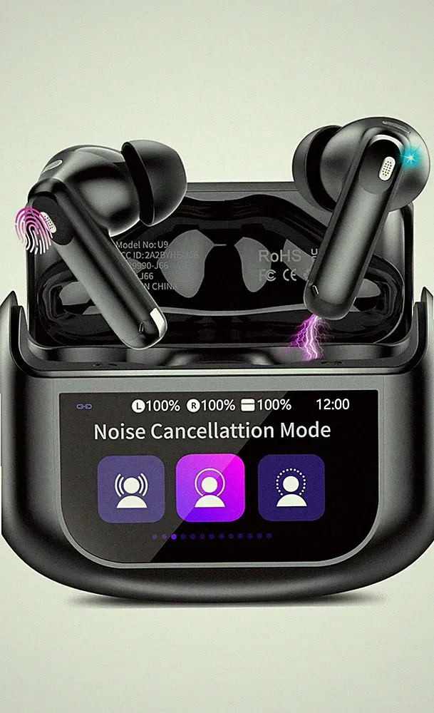 U9 Bluetooth In-Ear-Kopfhörer Schwarz ANC/ENC Touchscreen-Ladecase 14,2mm