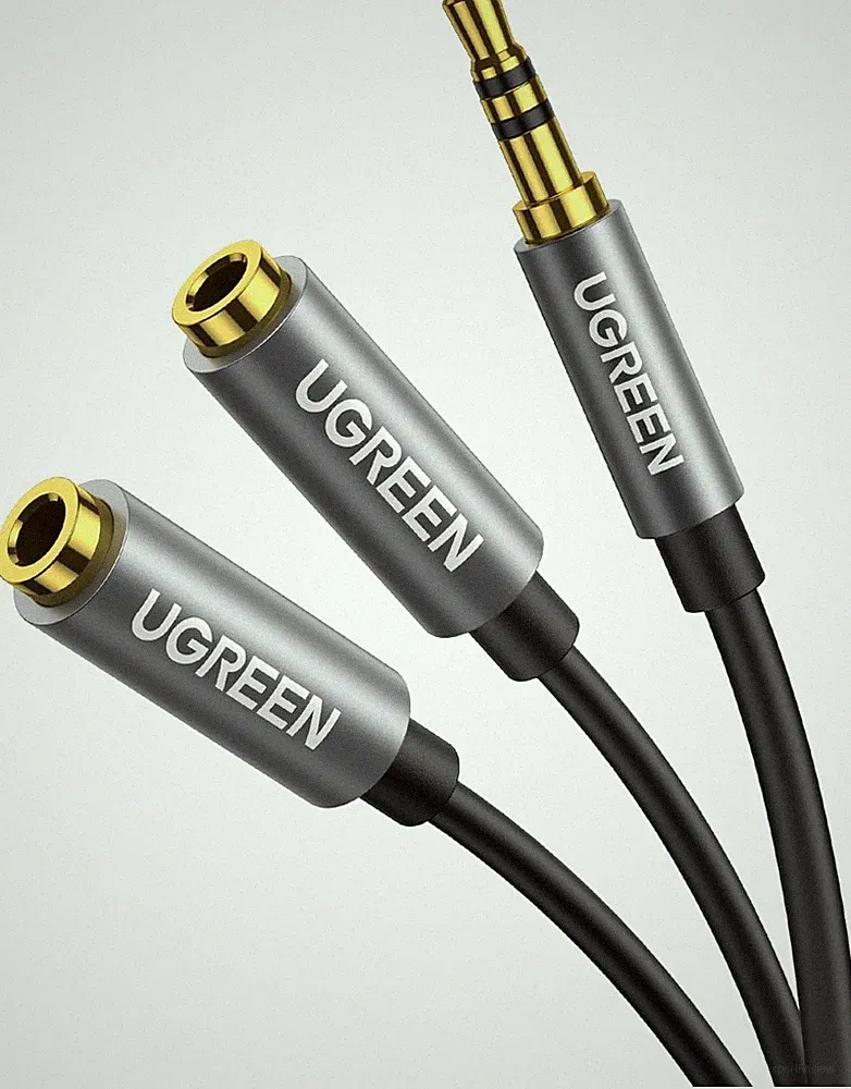 UGREEN 3,5mm Audio Splitter Klinke Verlängerung Kabel 20cm Grau für 2 Kopfhörer