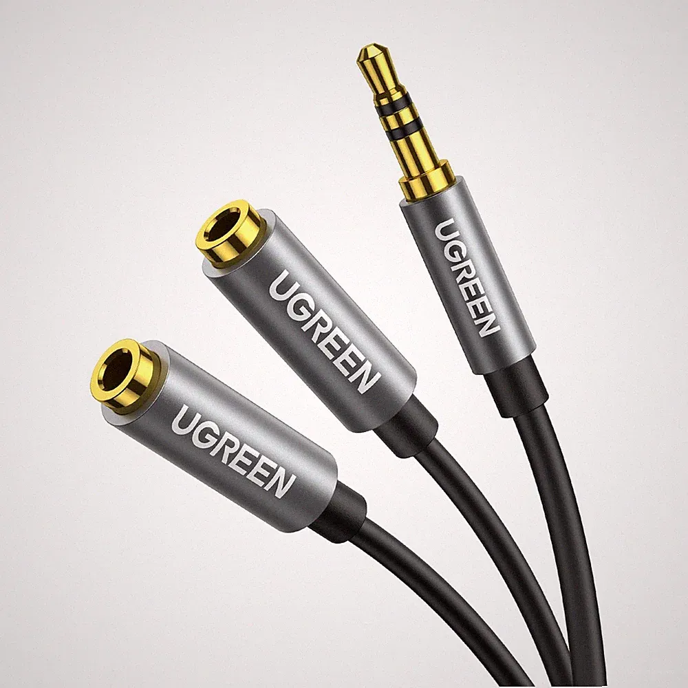 UGREEN Audio Splitter 3,5mm Klinke Adapter für Zwei Kopfhörer Grau 20cm Kabel